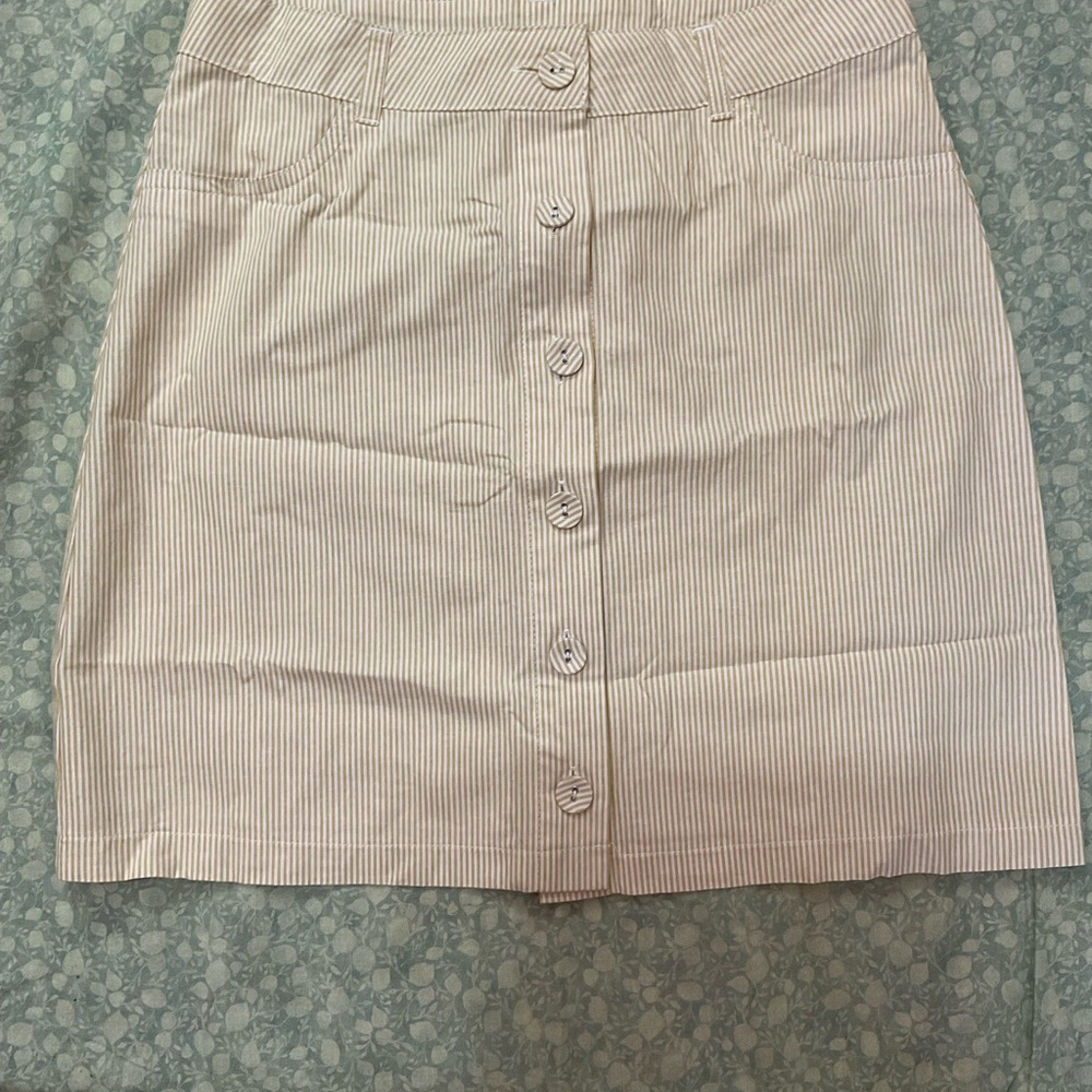 Striped Yellow Tan Button-Front Skirt - Picture 4 of 4